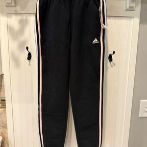 Adidas Kids Black Joggers with Pink Stripes